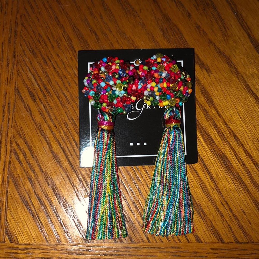 Boutique multicolored beaded tassel earrings
